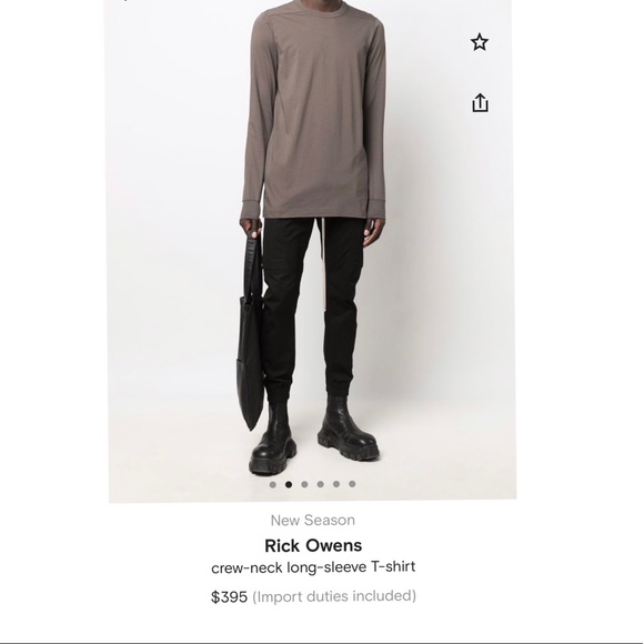 Rick Owens Crew Neck Long Sleeve T Shirt - Picture 1 of 7